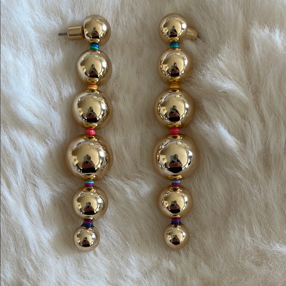 Elsie Frieda. Chic Gold Beaded Earrings with Colorful Accents #173